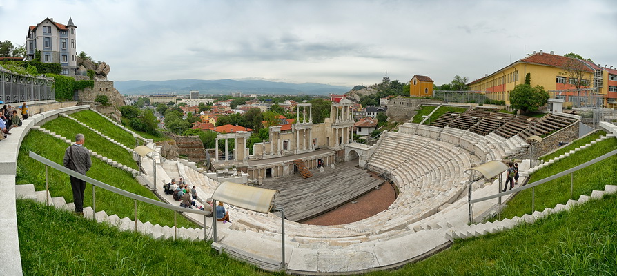 Panoramic view of the Ancient Theatre of Philippopolis overlooking Plovdiv